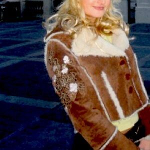 WILSONS LEATHER Jacket Foral Embroidery Suede Leather Shearling Size Large